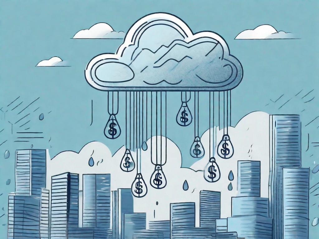 A cloud-based software platform with different revenue streams flowing into a large dollar sign