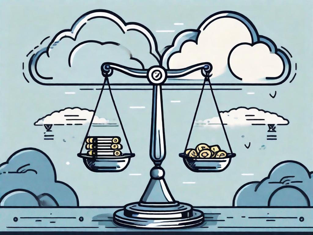 A balanced scale with symbols of money on one side representing customer acquisition cost and a treasure chest on the other side representing customer lifetime value