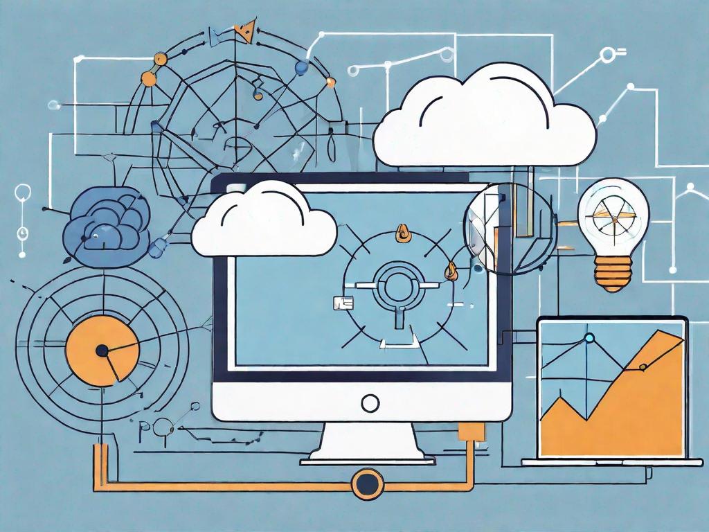 Various digital tools and cloud symbols