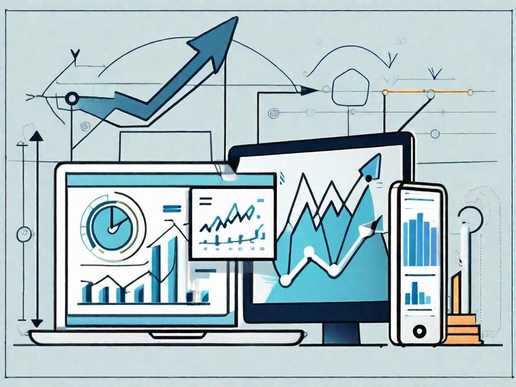 Various digital tools and metrics charts symbolizing saas (software as a service) and elements of customer success