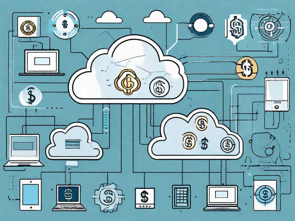 A cloud-based software system with a dollar sign in the middle