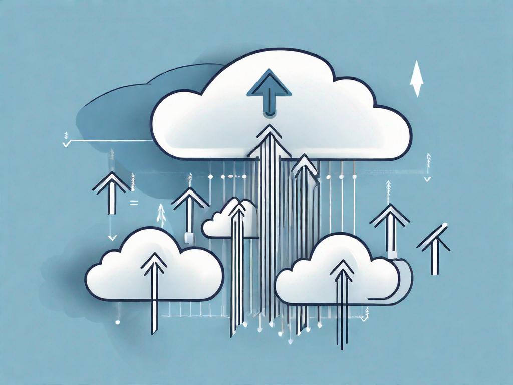 A cloud representing saas (software as a service) with ascending arrows and dollar symbols