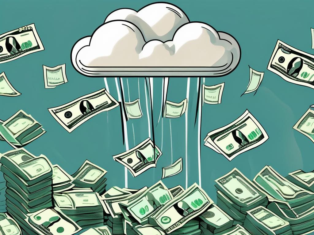 A cloud-based software with dollar bills flowing from it