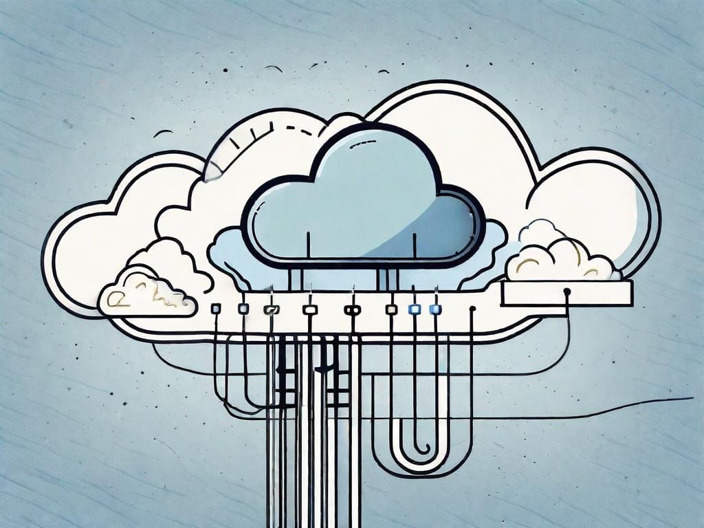 A cloud symbolizing saas (software as a service) with a meter gauge embedded in it