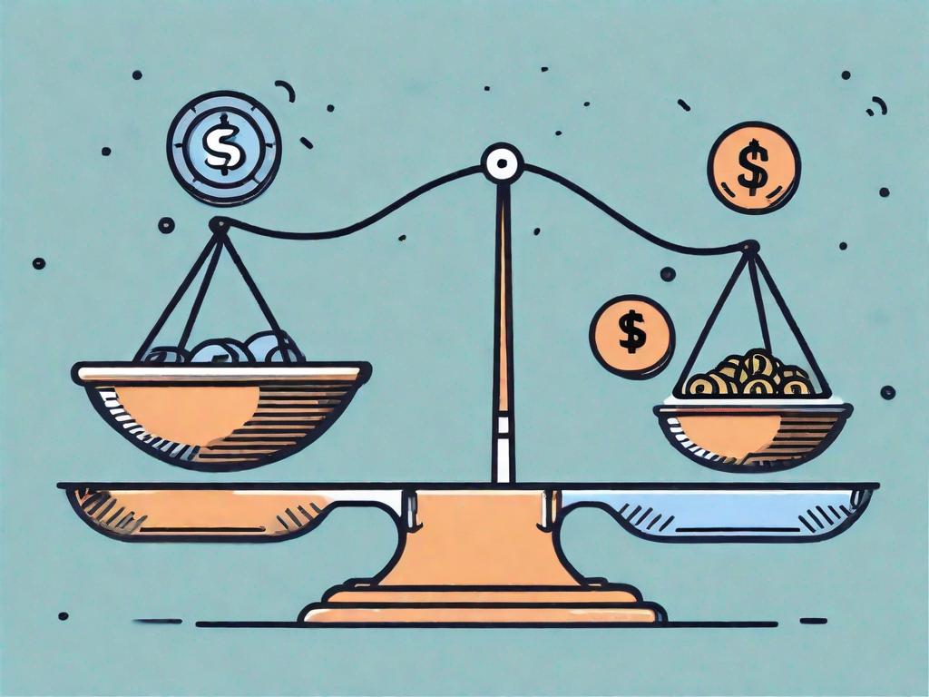 A balanced scale with software icons on one side and cash icons on the other