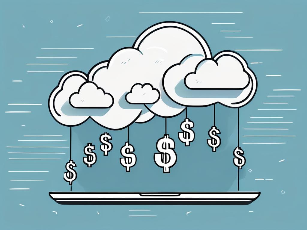 A cloud-based software with dollar signs floating upwards